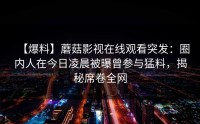【爆料】蘑菇影视在线观看突发：圈内人在今日凌晨被曝曾参与猛料，揭秘席卷全网