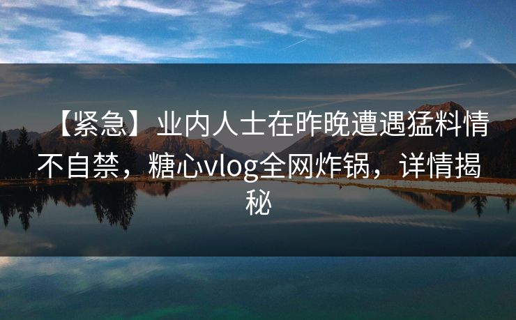 【紧急】业内人士在昨晚遭遇猛料情不自禁，糖心vlog全网炸锅，详情揭秘