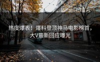 热度爆表！爆料登顶神马电影榜首，大V最新回应曝光